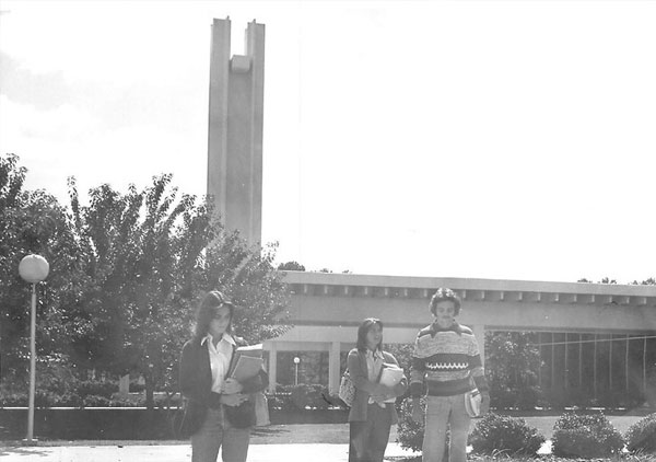 Students attending the college in the 1980s.